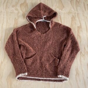 PrAna Sweater Womens Small Brown Hooded V Neck Knit Pullover Kangaroo Pocket
